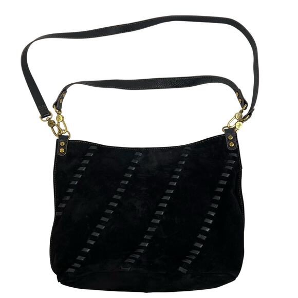 HOBO International Pier Black Suede Leather Crossbody Shoulder Bag Convertible - Picture 3 of 15